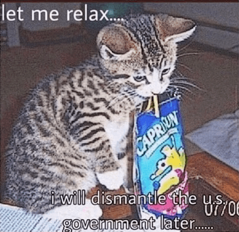 let me relax....i will dismantle the u.s. government later......